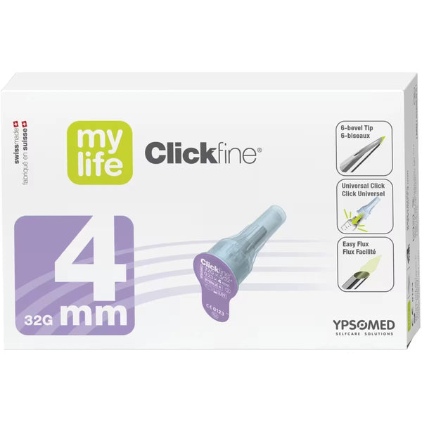 Agujas para Lápiz Clickfine 4 mm 32G mylife Diabetescare