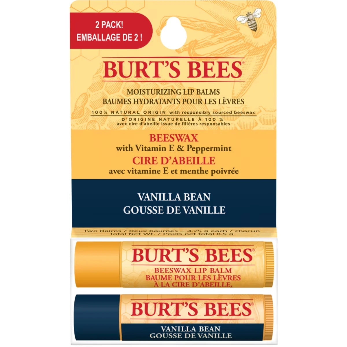 Bálsamo Labial Cera de Abejas y Vainilla 2 Unidades Burt's Bees
