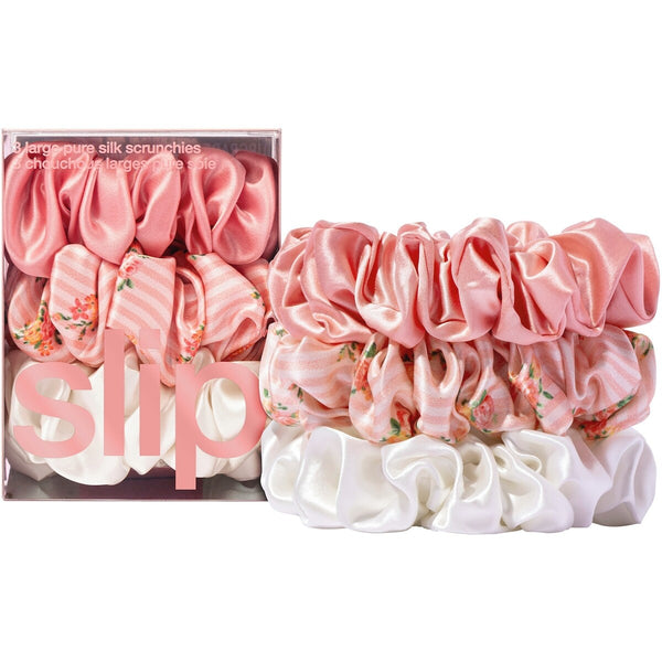 Scrunchies Anchos de Seda Pura Color Pétalo Slip