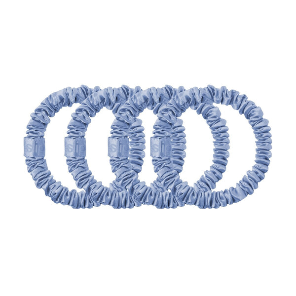 Scrunchies Delgados de Seda Pura Azul Aciano Slip