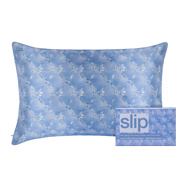 Funda de Almohada de Seda Pura Queen Azul Jacinto Slip