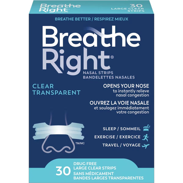 Tiras Nasales Grandes Transparentes 30 unidades Breathe Right