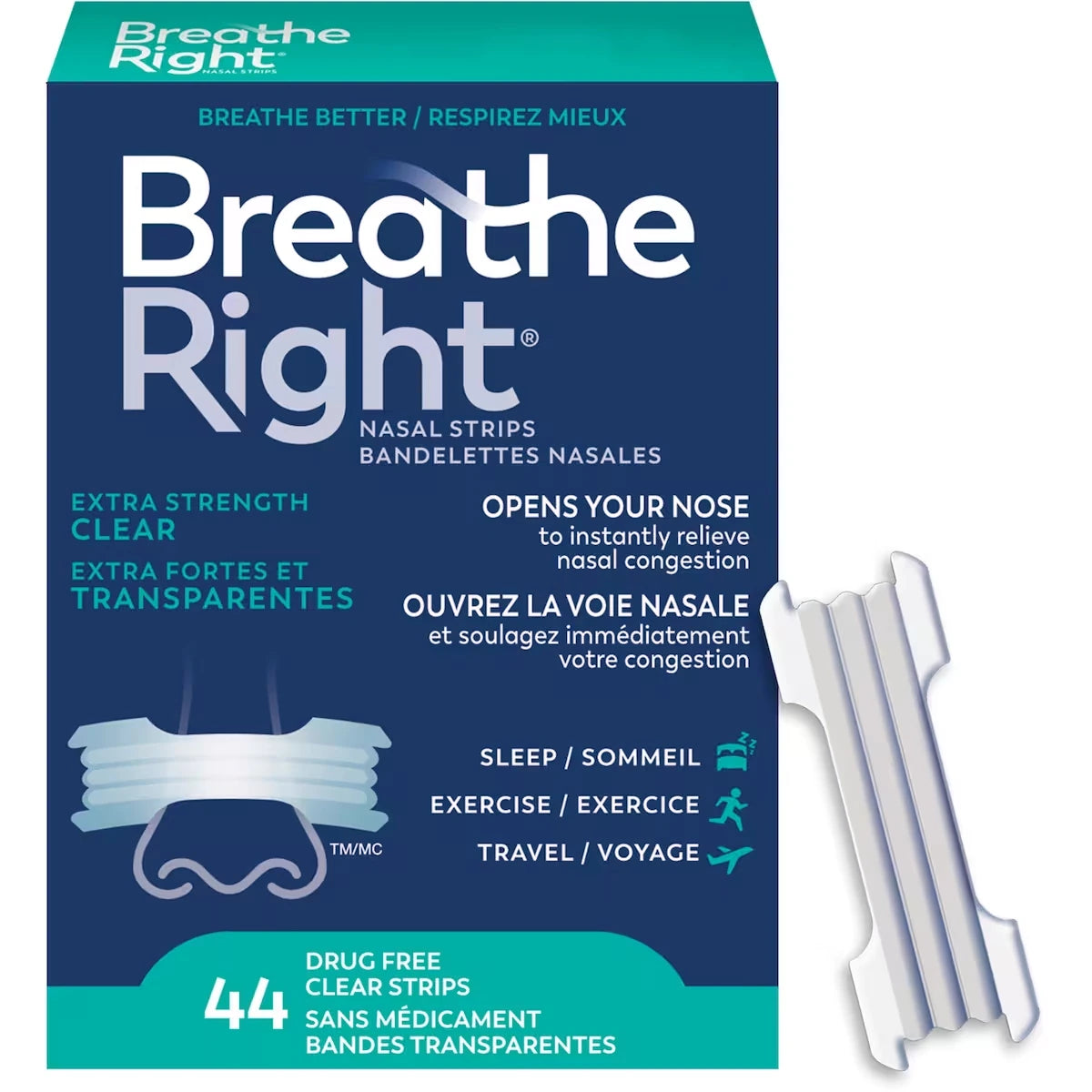 Tiras Nasales Extra Fuertes Transparentes Breathe Right
