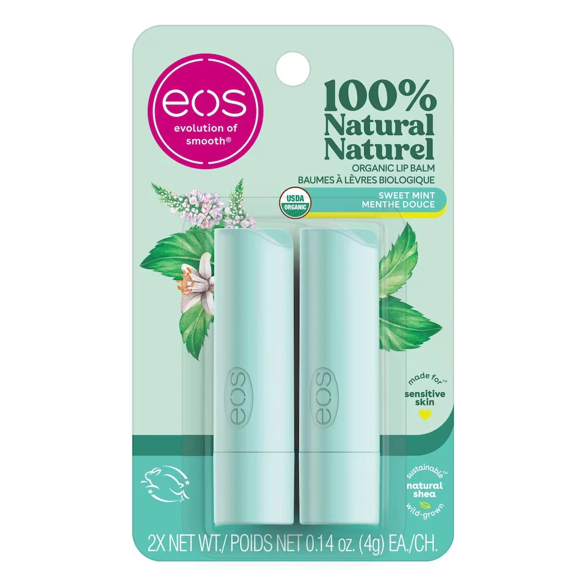 Bálsamo Labial en Barra 100% Natural y Orgánico - Menta Dulce Pack de 2 EOS