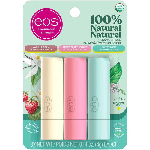 100% Natural & Orgánico Bálsamo Labial 3pk Sticks -sweet Menta EOS