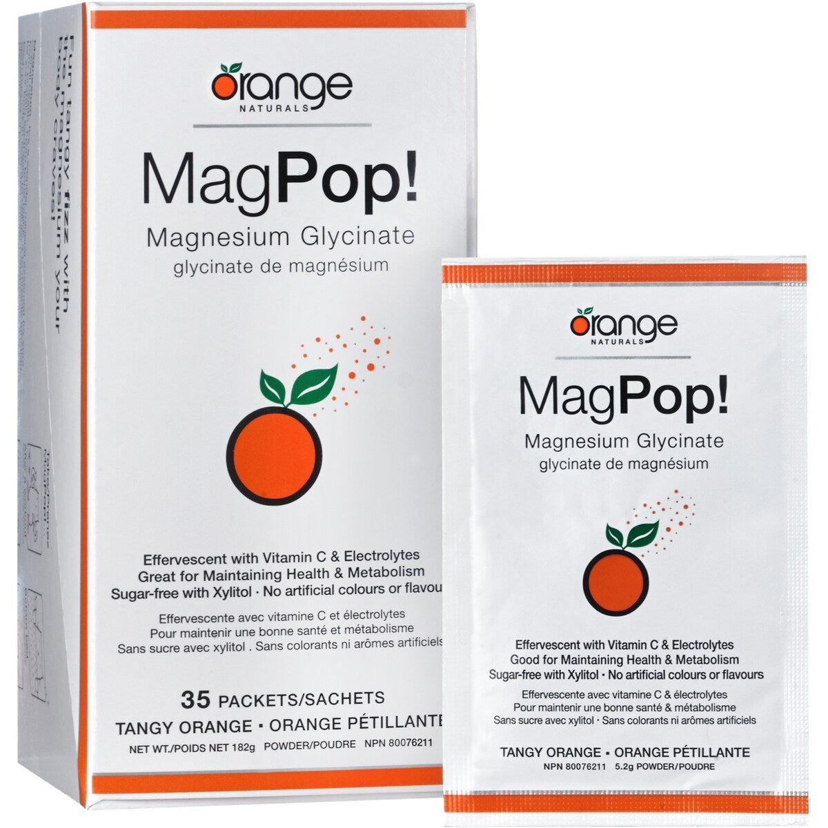 Magnesio en Polvo Efervescente MagPop! Glicinato Orange Naturals