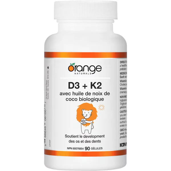 D3 + K2 Cápsulas - con Aceite de Coco Orgánico Orange Naturals