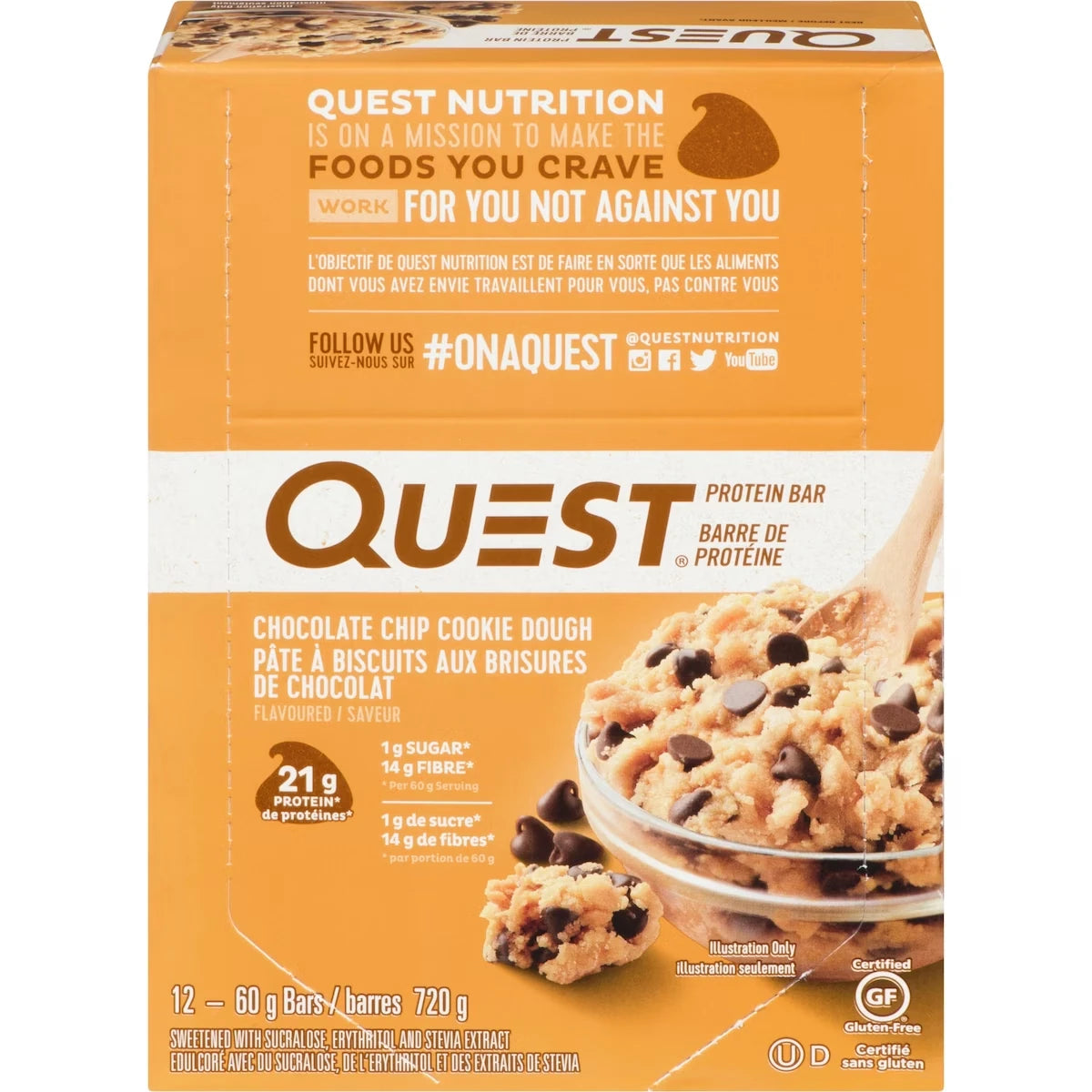 Barras Sabor Masa de Galleta y Chispas de Chocolate 12 u Quest