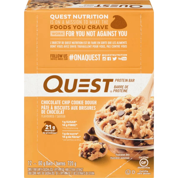 Barras Sabor Masa de Galleta y Chispas de Chocolate 12 u Quest