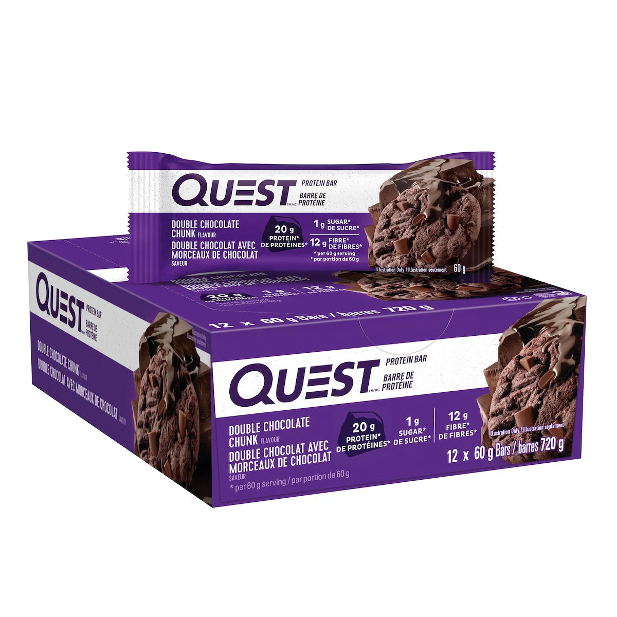 Barra Doble Chocolate con Trozos de Chocolate 12 x 60 g Quest